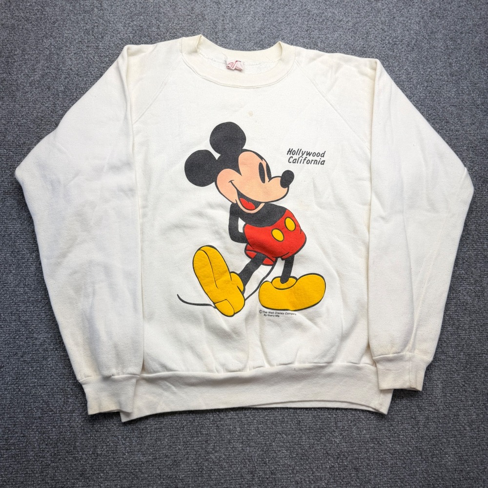 Vintage Sherry Mickey Mouse Hollywood California Sweatshirt XL White Raglan 80s